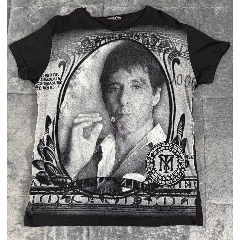Scarface Tony Montana T-Shirt L Large Black Al Pacino Dollar Bill Graphic Movie.